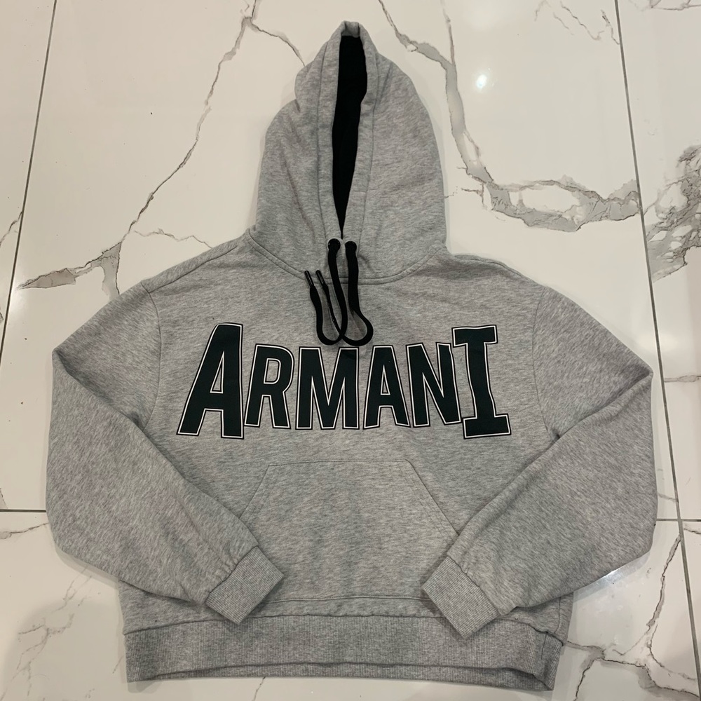 A/X Armani Exchange Grey Black Cropped Hoodie Top